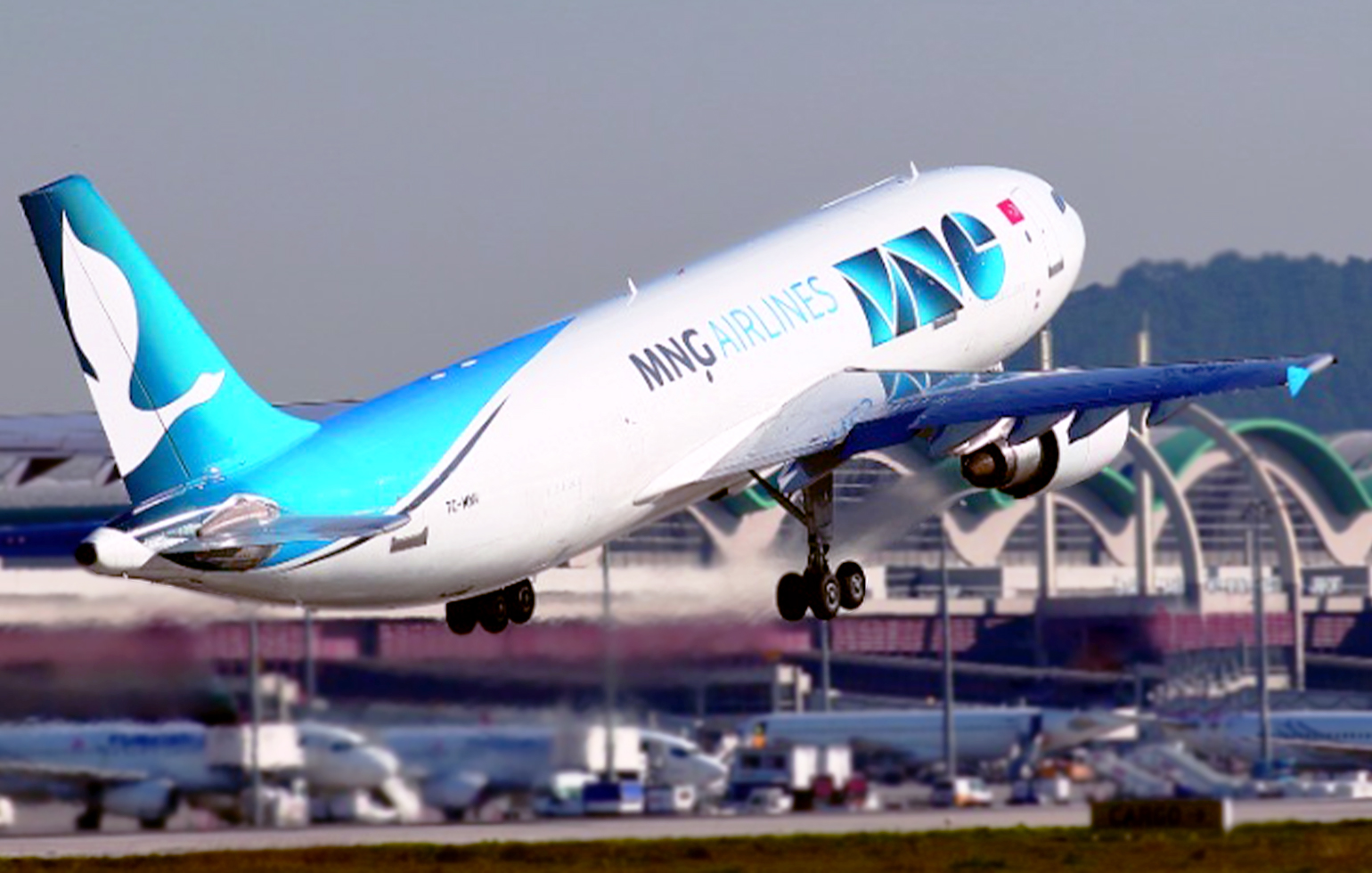 A300-600F cargo charter aircraft freight flight taking off from airport