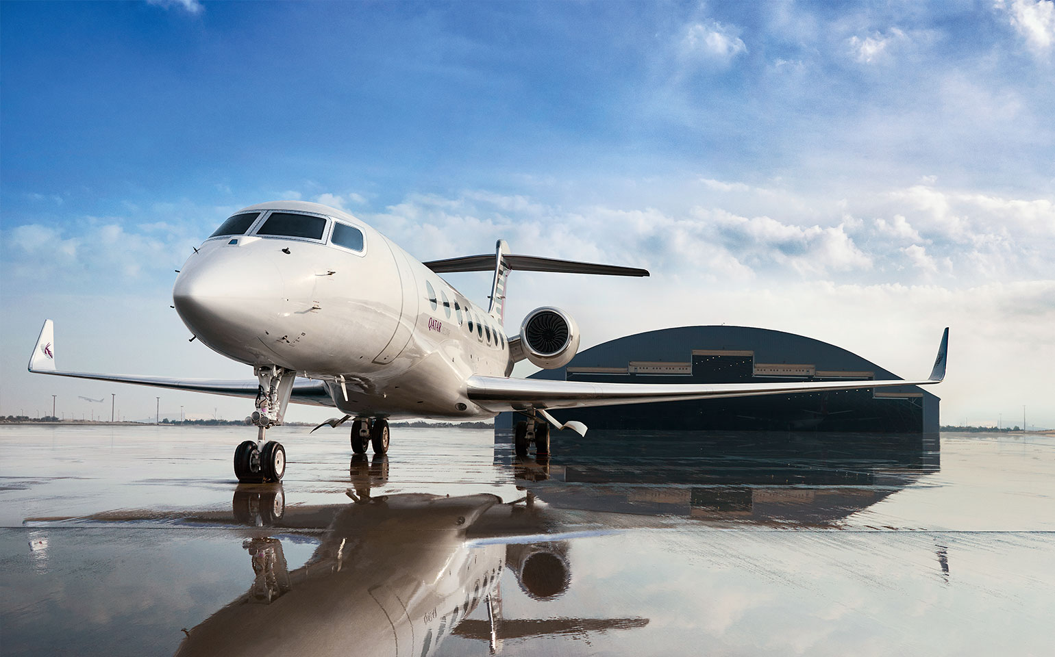 Gulfstream G650 private jet charter at airport hangar