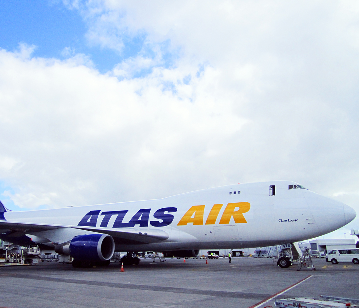 Boeing B747-400F cargo aircraft charter preparing for freight loading
