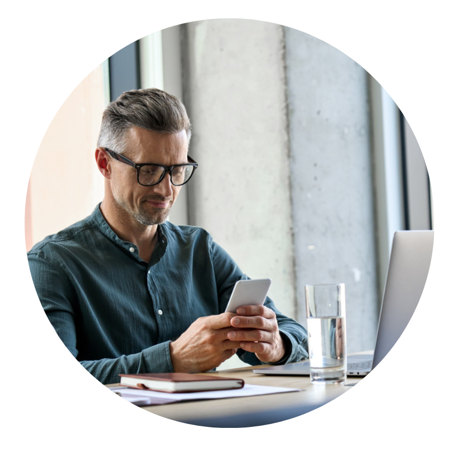 Corporate man planning private travel